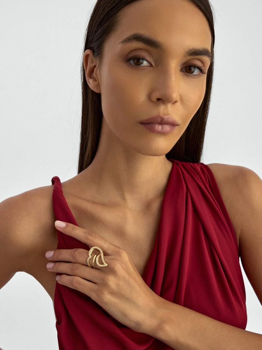 Stone-Set Half Heart-Shaped Ring in 14K Gold
