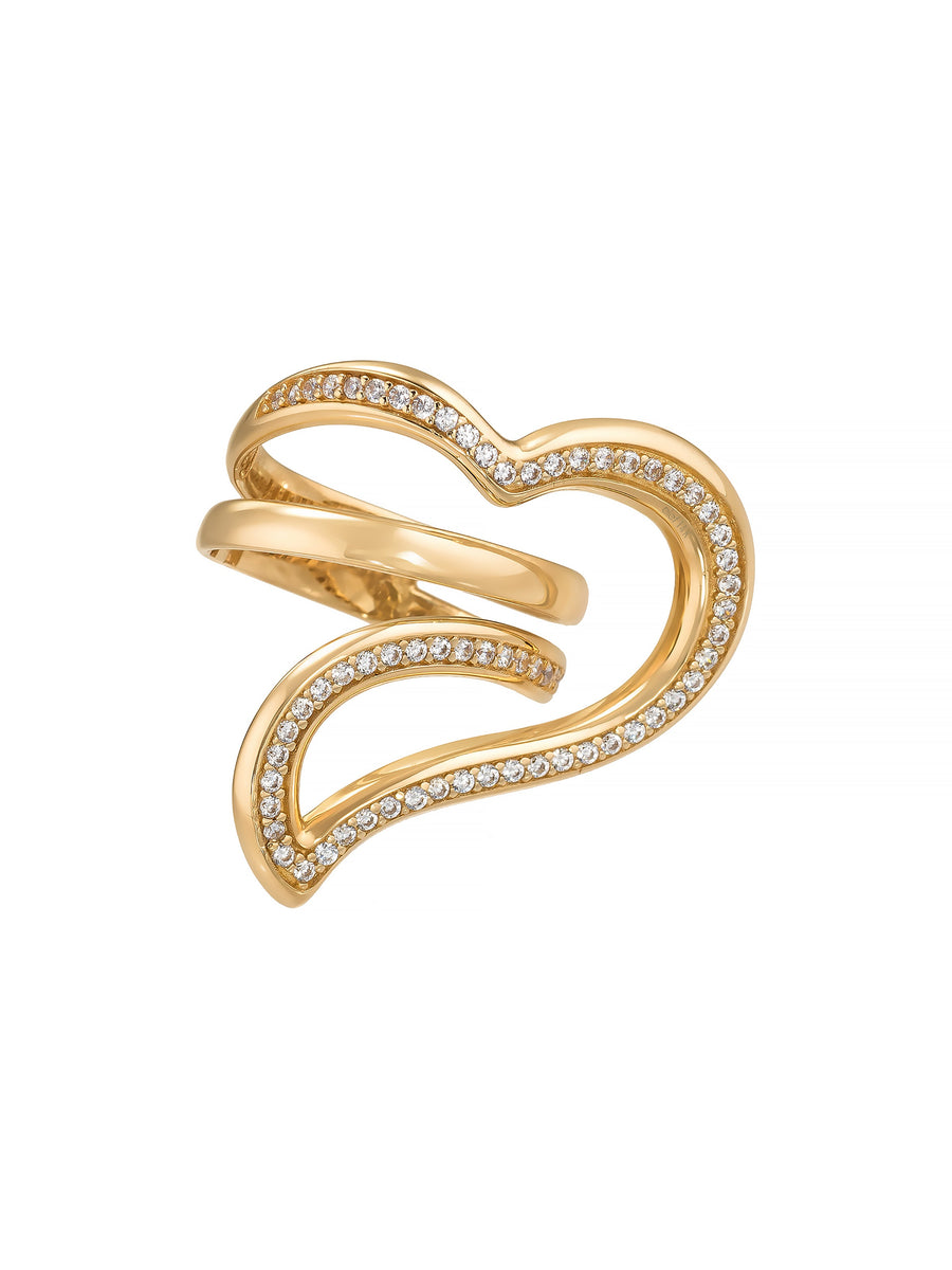 Stone-Set Half Heart-Shaped Ring in 14K Gold