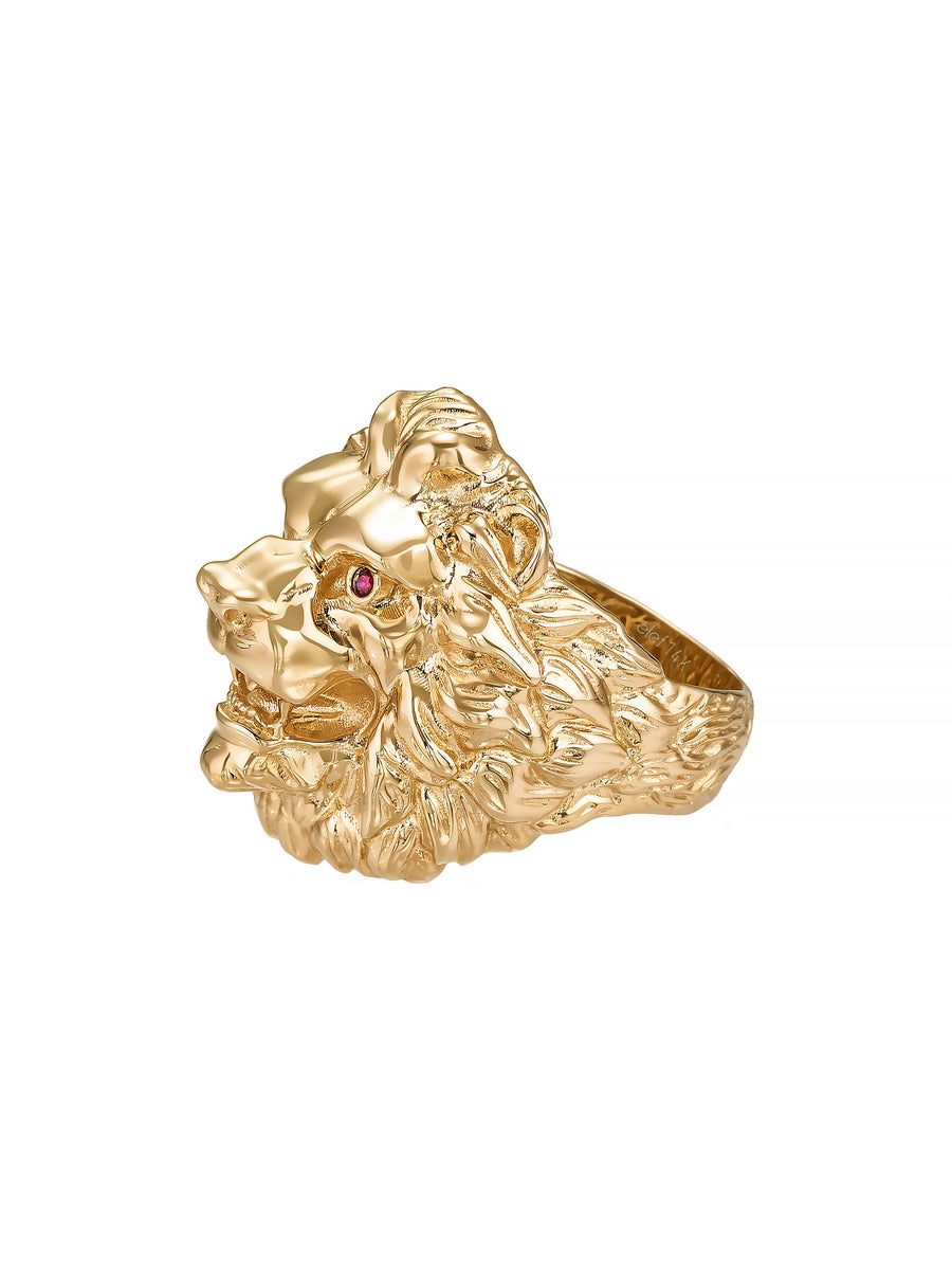 Lion Head Sculptural Form Ring in 14K Gold