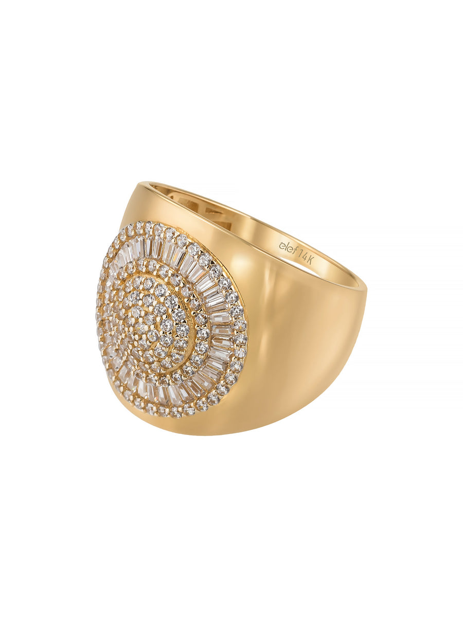 Baguette & Round-Cut Stone Wide Form Ring in 14K Gold