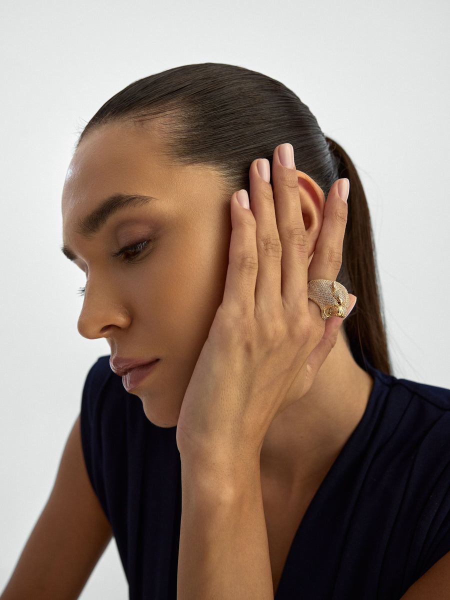 Panther Diamond-Inspired Ring in 14K Gold