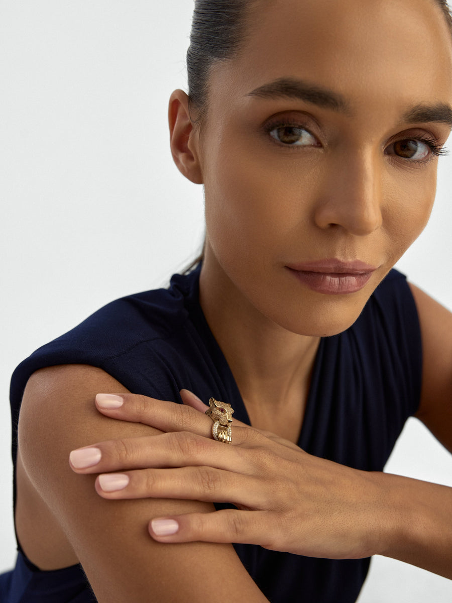 Panther Stone Ring in 14K Gold