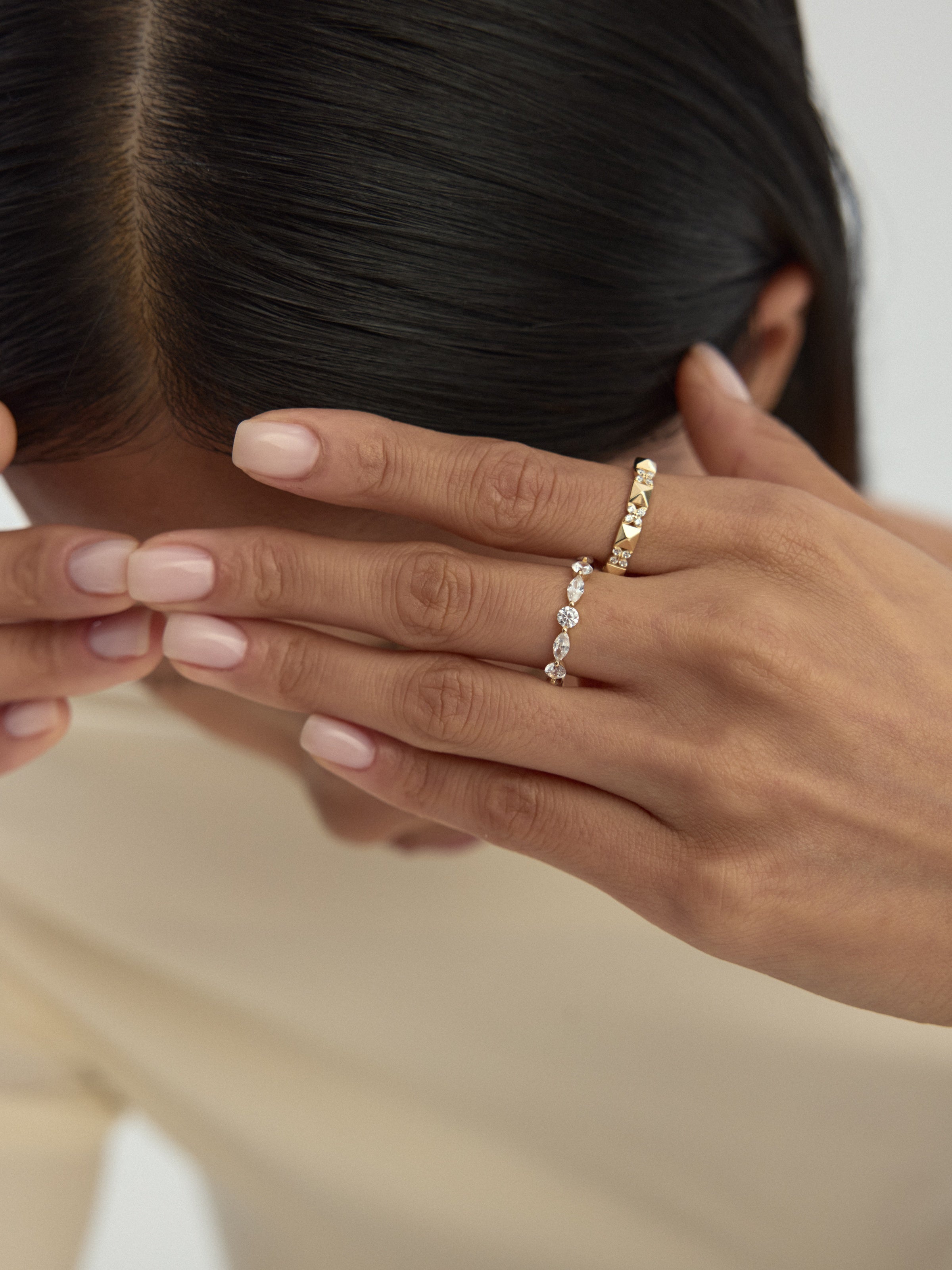 Marquise & Round-Cut Stone Eternity Ring in 14K Gold
