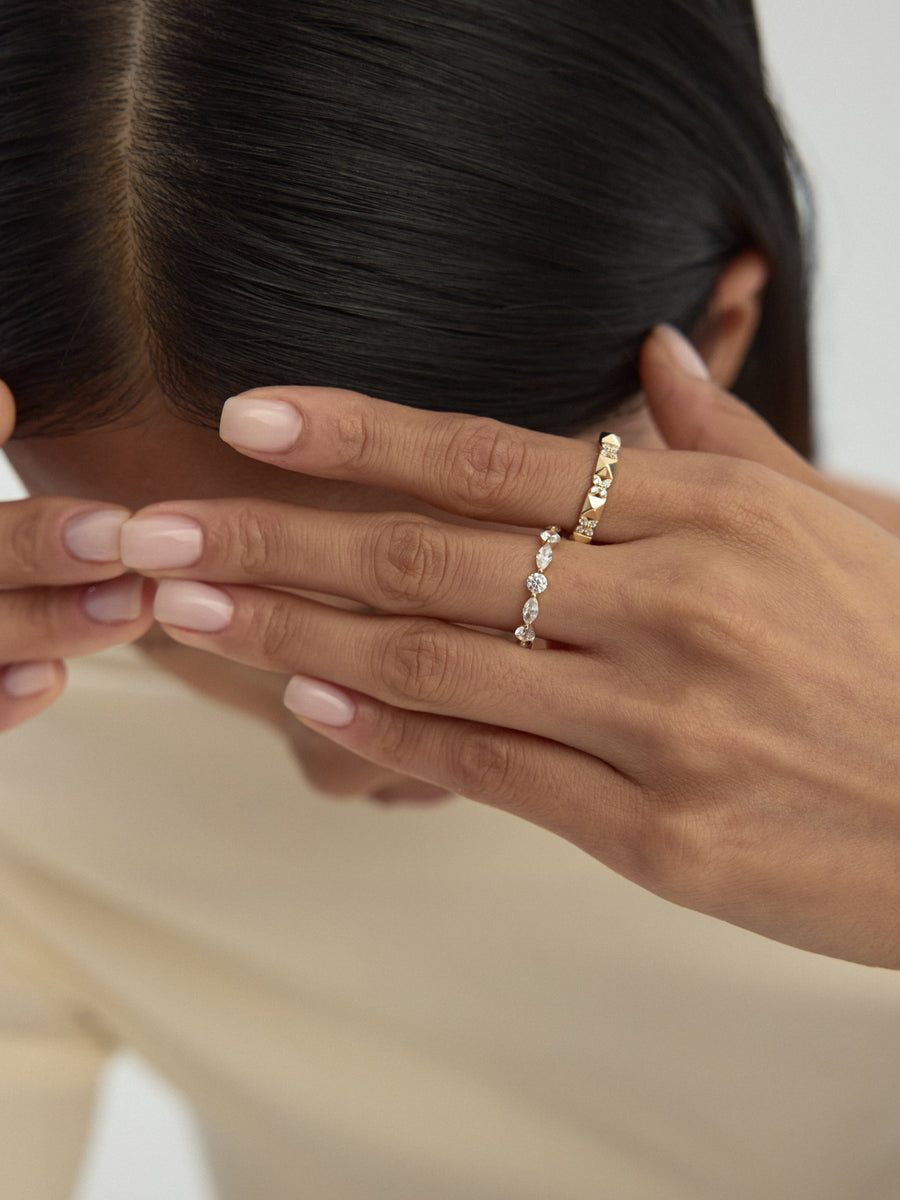 Marquise & Round-Cut Stone Eternity Ring in 14K Gold