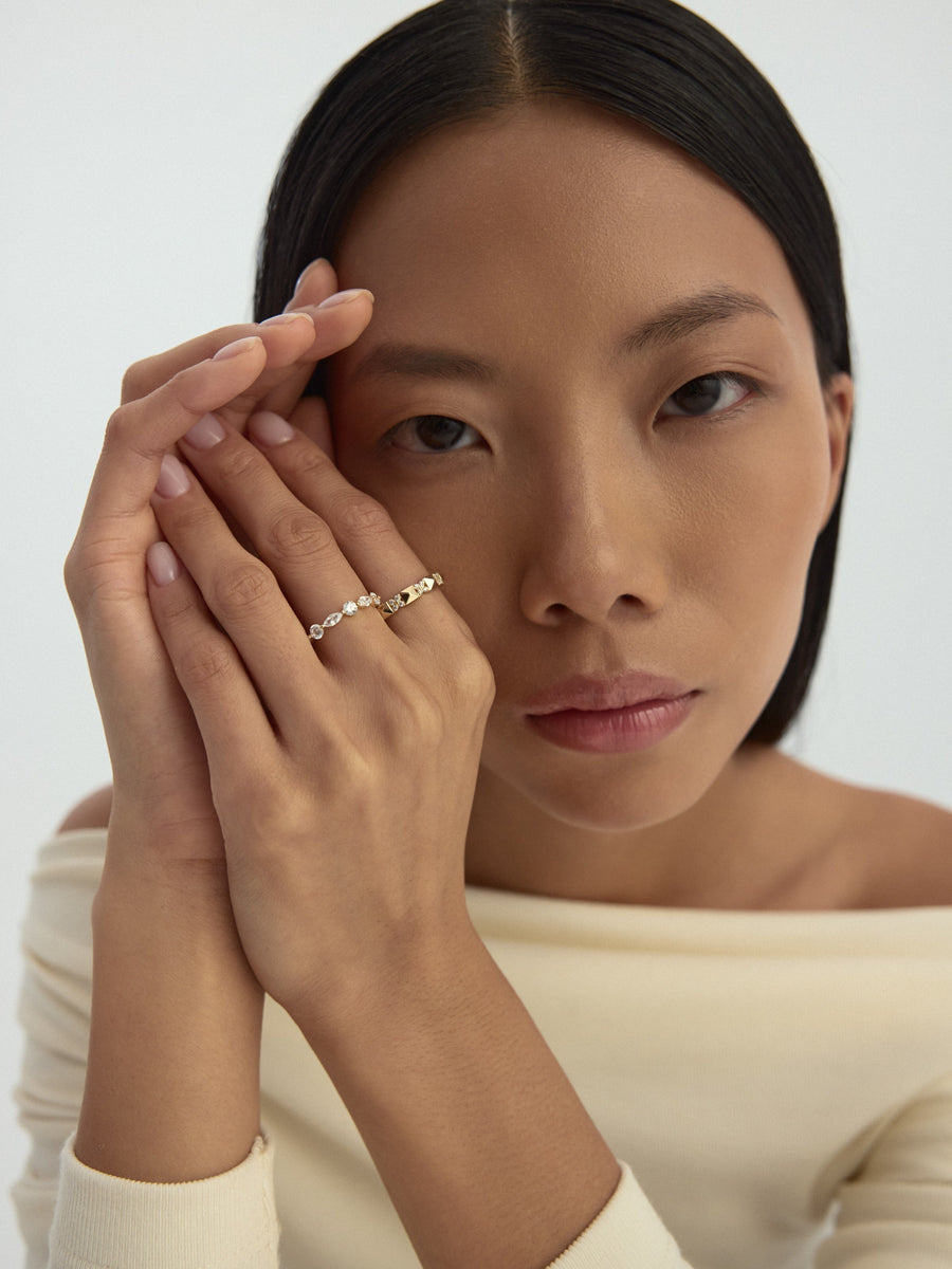 Marquise & Round-Cut Stone Eternity Ring in 14K Gold