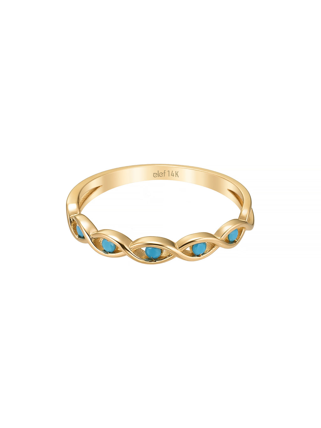 Turquoise Stone Braided Motif Ring in 14K Gold