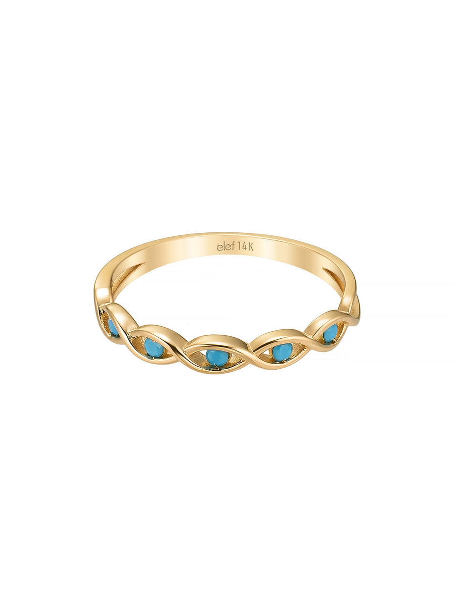 Turquoise Stone Braided Motif Ring in 14K Gold