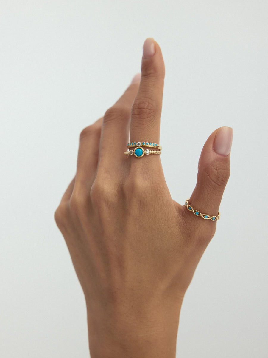 Turquoise Stone Braided Motif Ring in 14K Gold