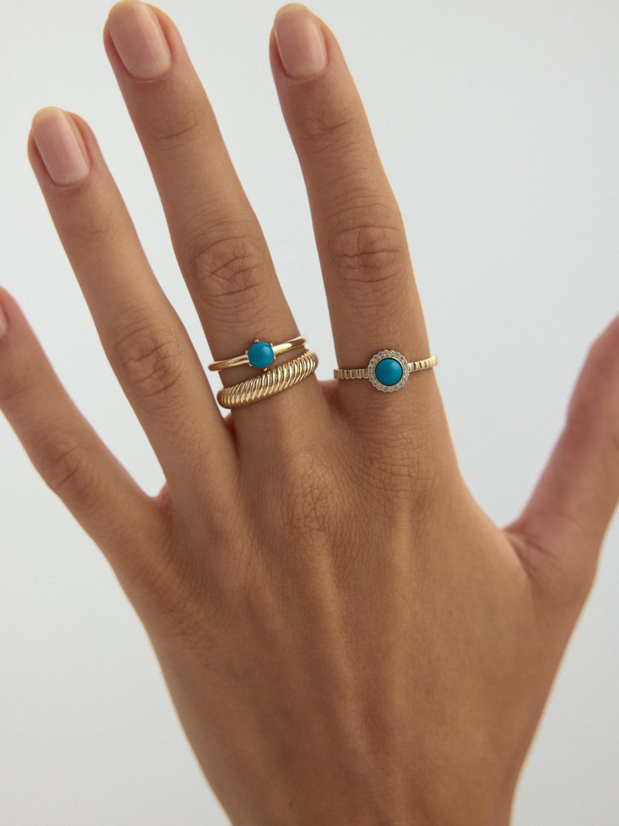 Round Turquoise Stone Minimal Ring in 14K Gold