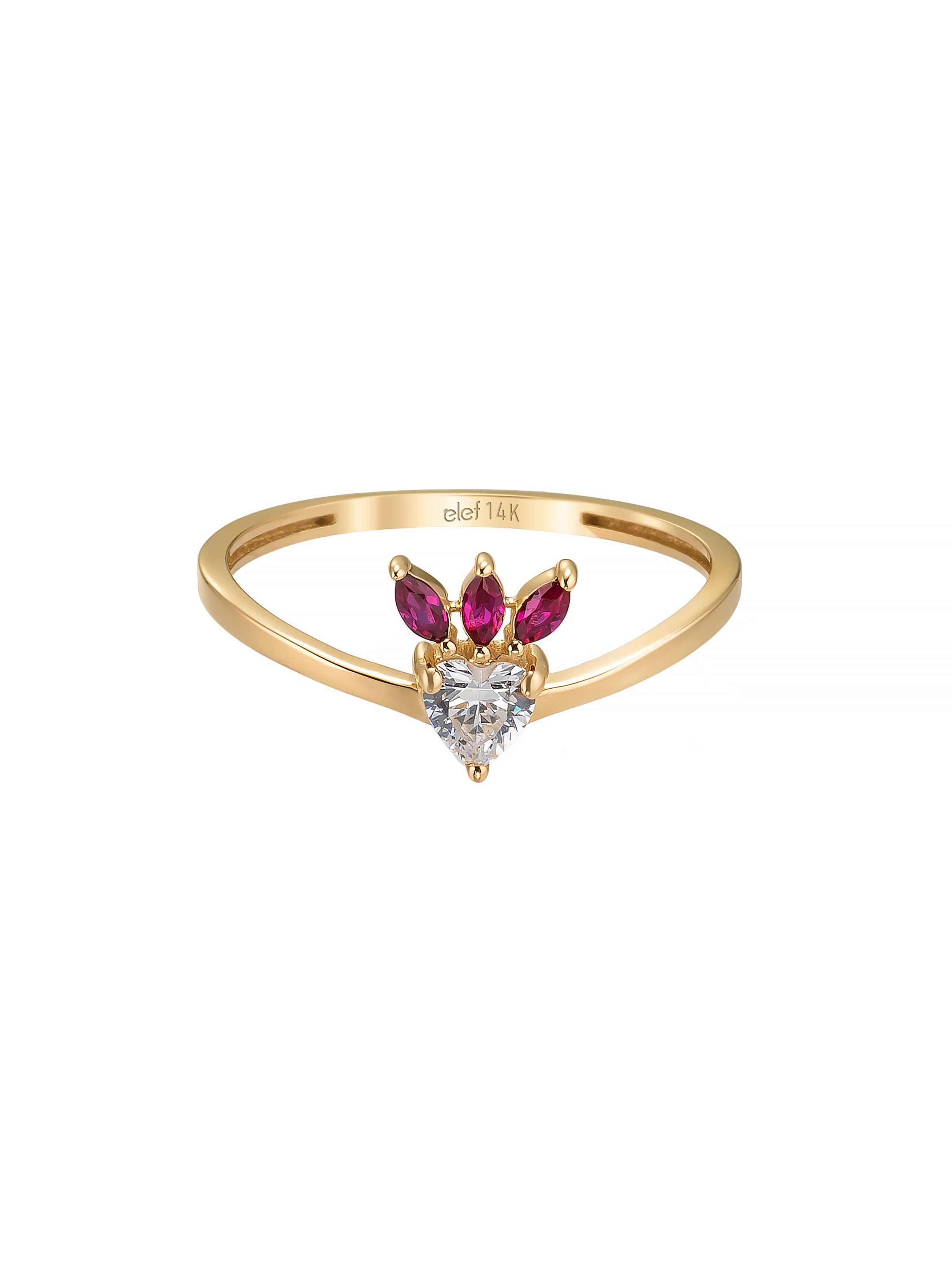 Heart Cut & Ruby-Inspired Stone Ring in 14K Gold