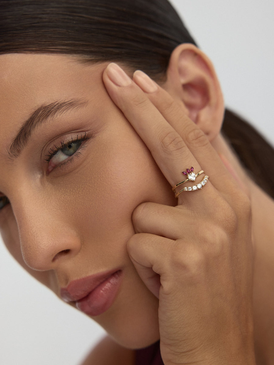 Heart Cut & Ruby-Inspired Stone Ring in 14K Gold