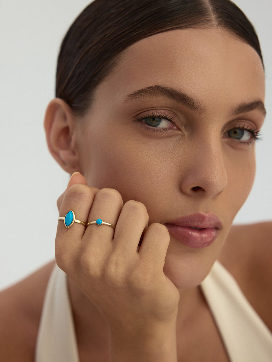 Marquise Turquoise Stone Minimal Ring in 14K Gold