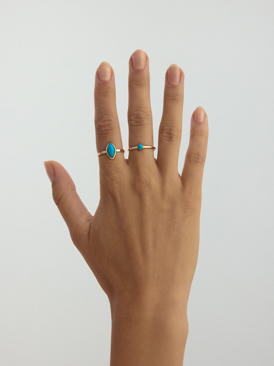 Marquise Turquoise Stone Minimal Ring in 14K Gold