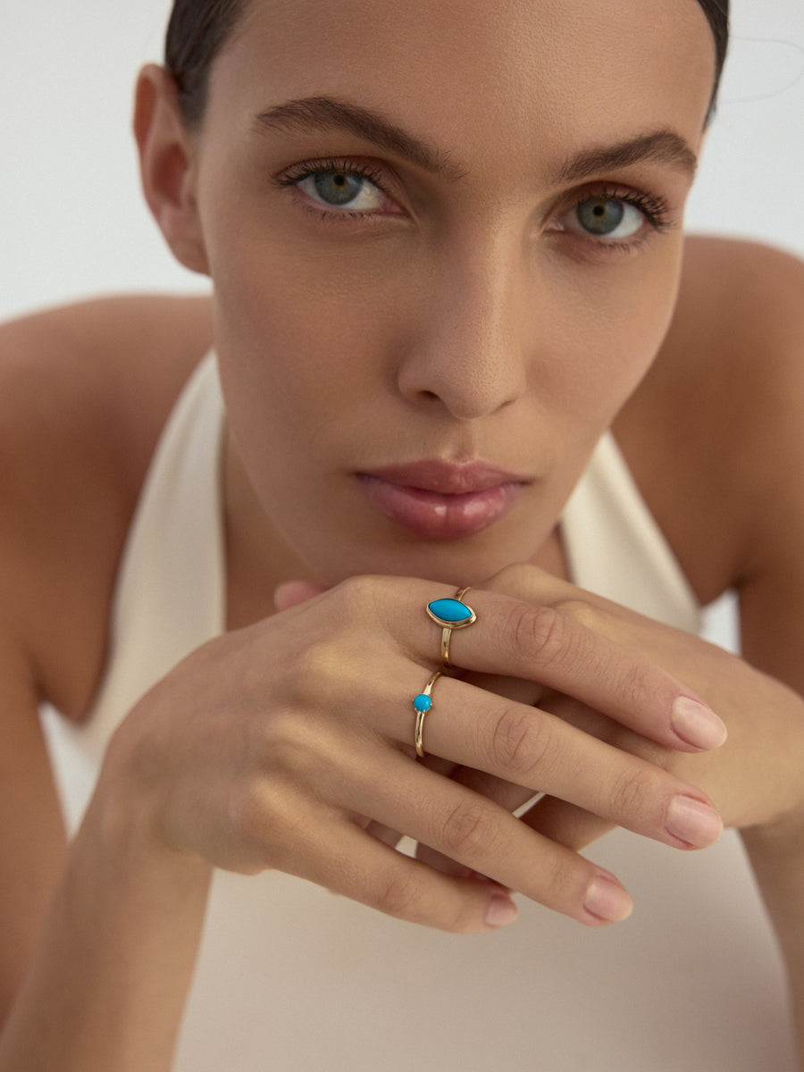 Marquise Turquoise Stone Minimal Ring in 14K Gold