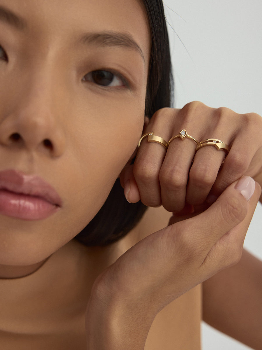 Modern Geometric Solitaire Ring in 14K Gold