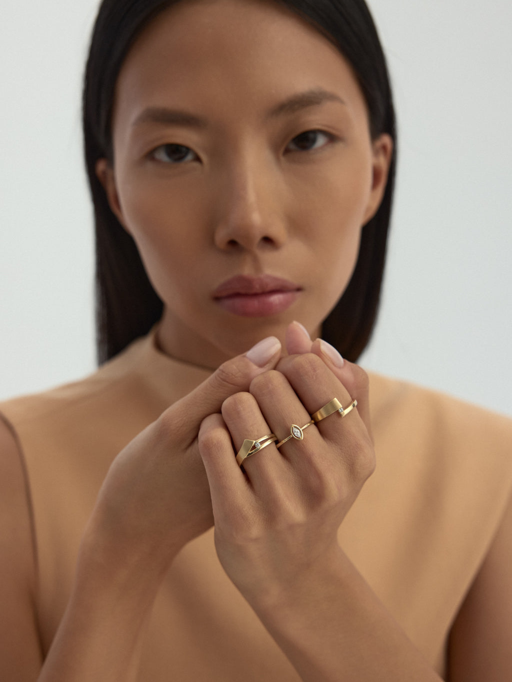 Modern Geometric Solitaire Ring in 14K Gold