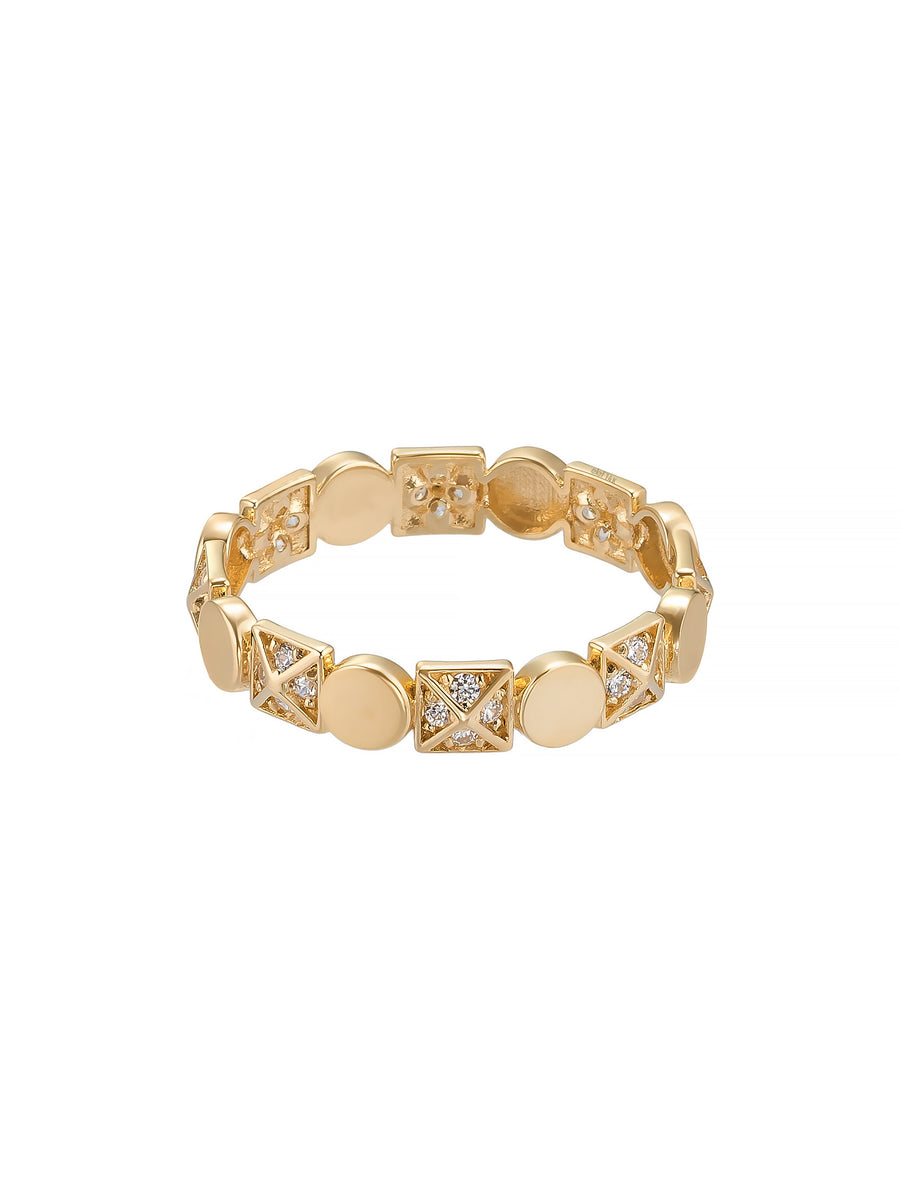 Geometric Row Ring in 14K Gold