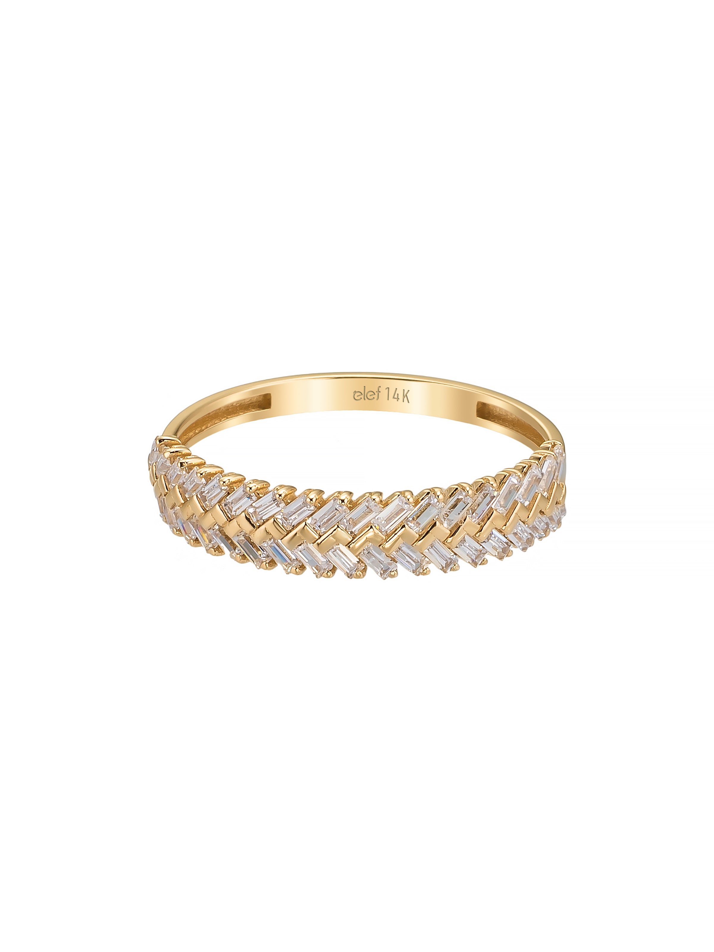 Cross Baguette Stone Ring in 14K Gold