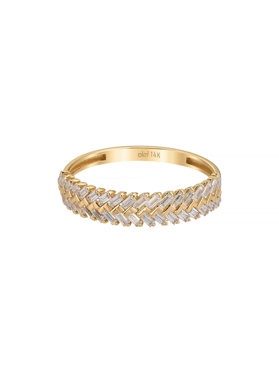Cross Baguette Stone Ring in 14K Gold