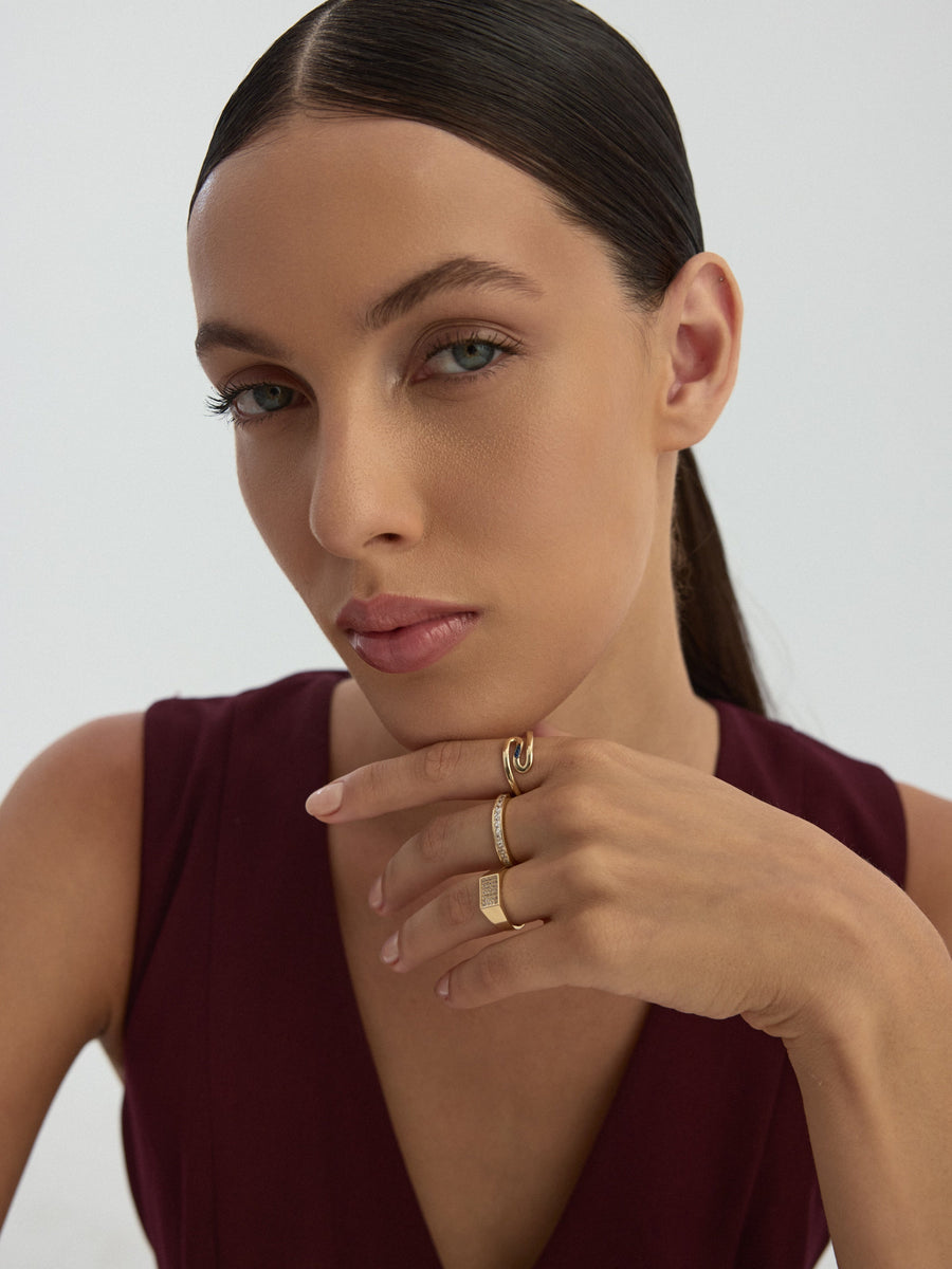 Diamond-Inspired Row Rectangular Ring in 14K Gold