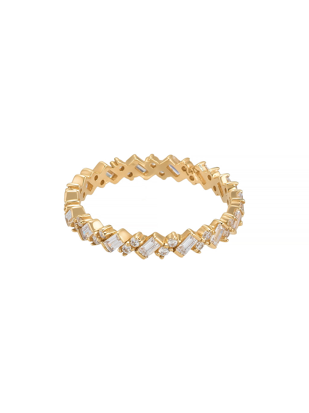 Baguette & Round-Cut Stone Geometric Ring in 14K Gold