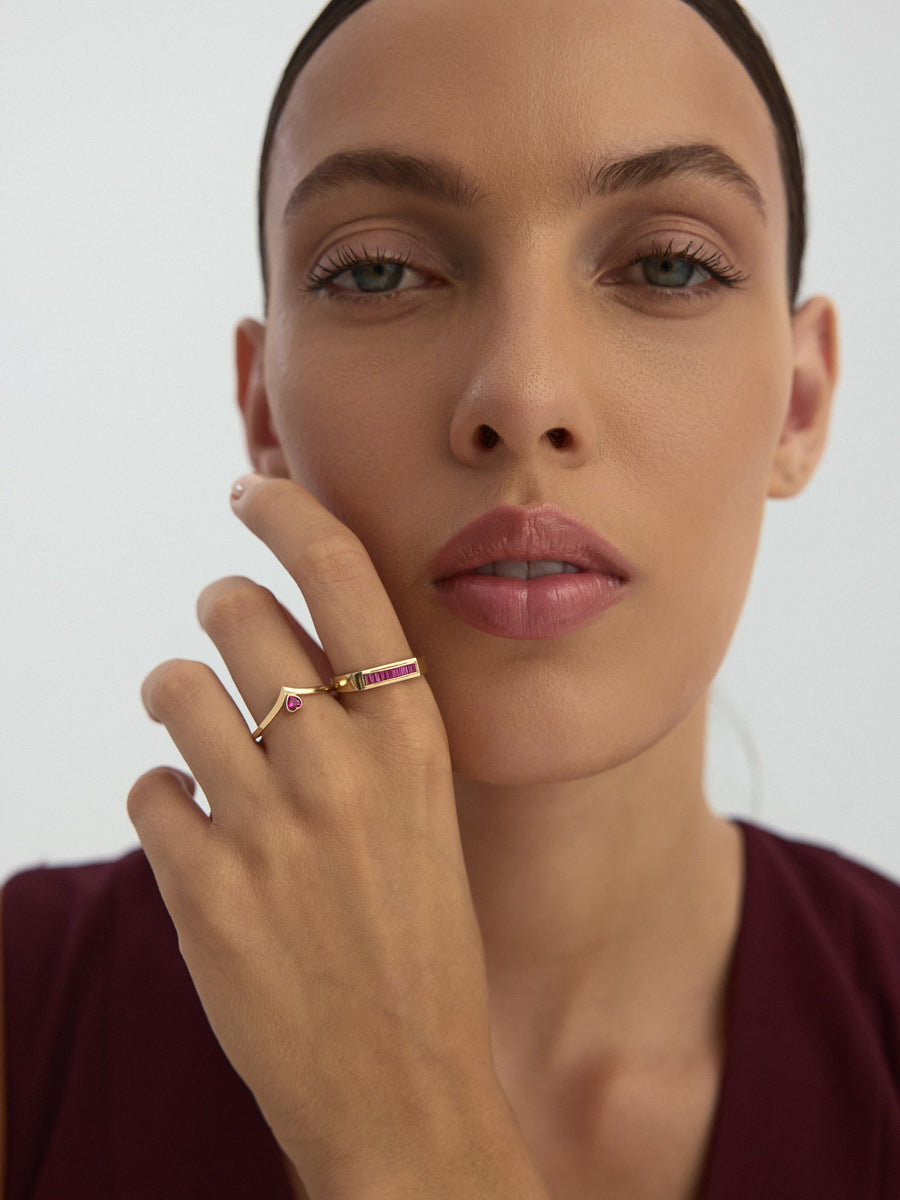 Baguette Ruby-Inspired Stone Ring in 14K Gold