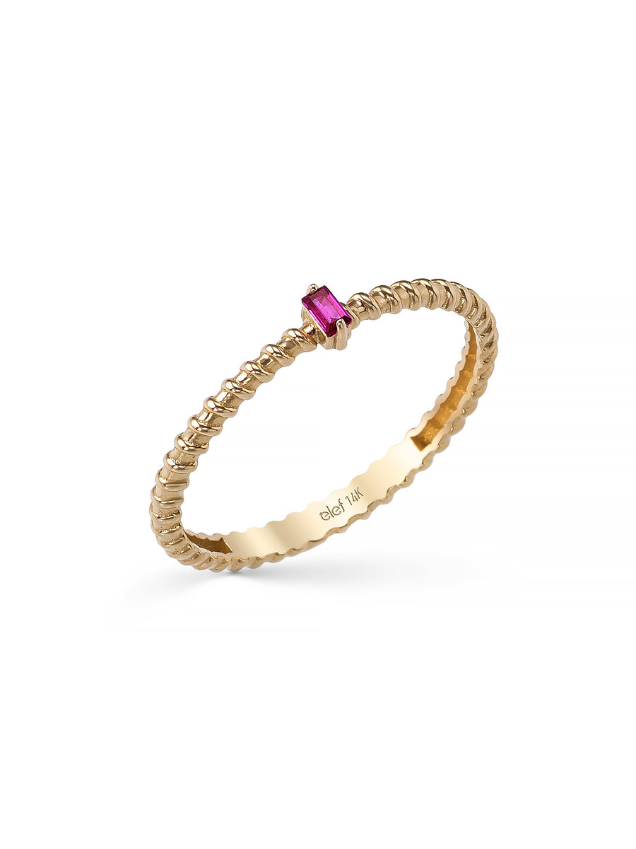 Baguette Ruby-Inspired Stone Braided Form Ring in 14K Gold