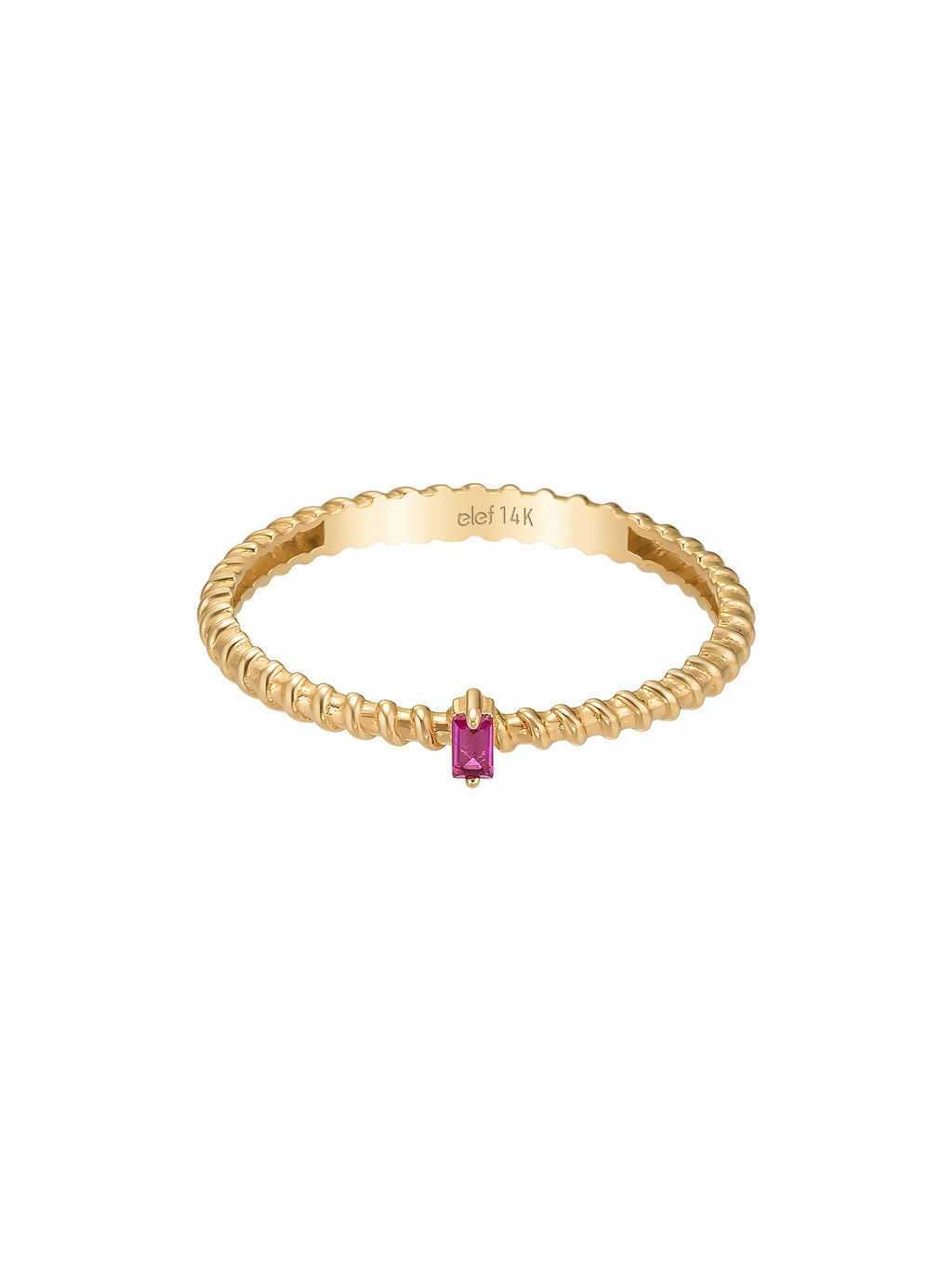 Baguette Ruby-Inspired Stone Braided Form Ring in 14K Gold