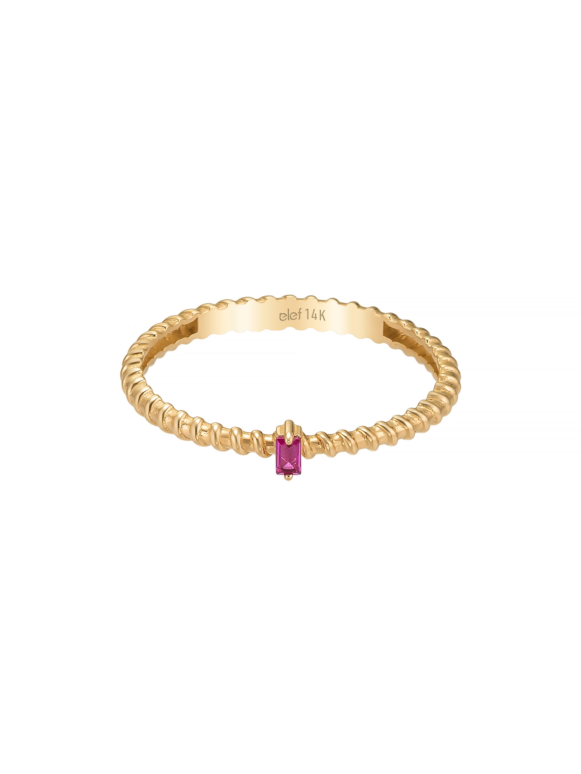 Baguette Ruby-Inspired Stone Braided Form Ring in 14K Gold