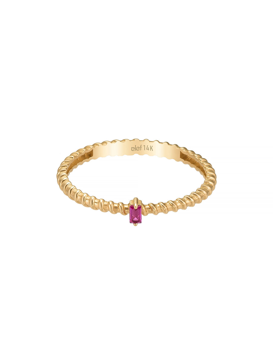 Baguette Ruby-Inspired Stone Braided Form Ring in 14K Gold