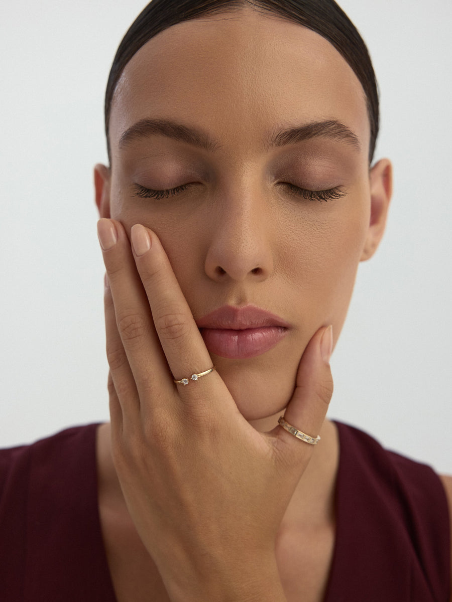 Double Minimal Stone Ring in 14K Gold