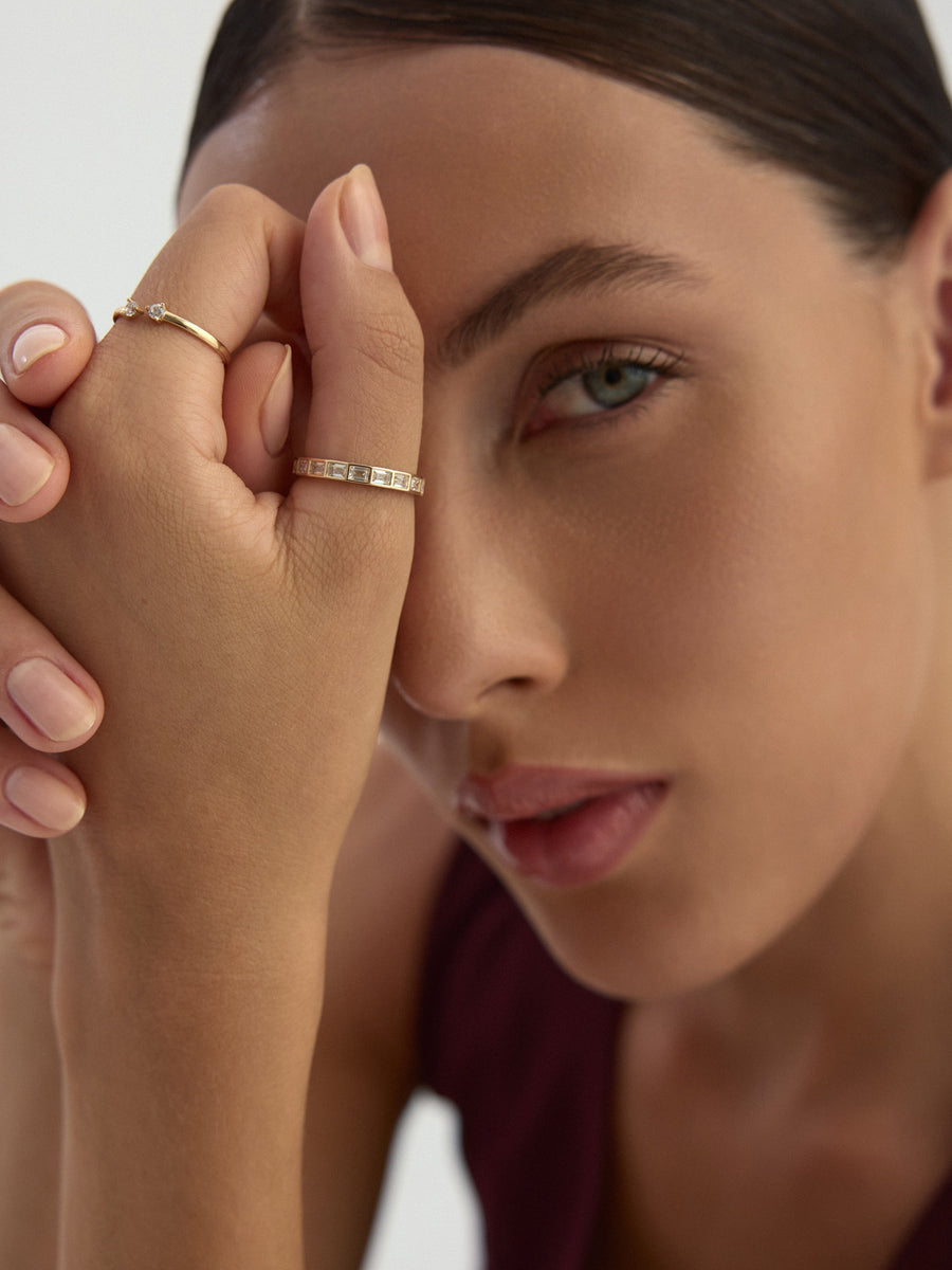 Double Minimal Stone Ring in 14K Gold