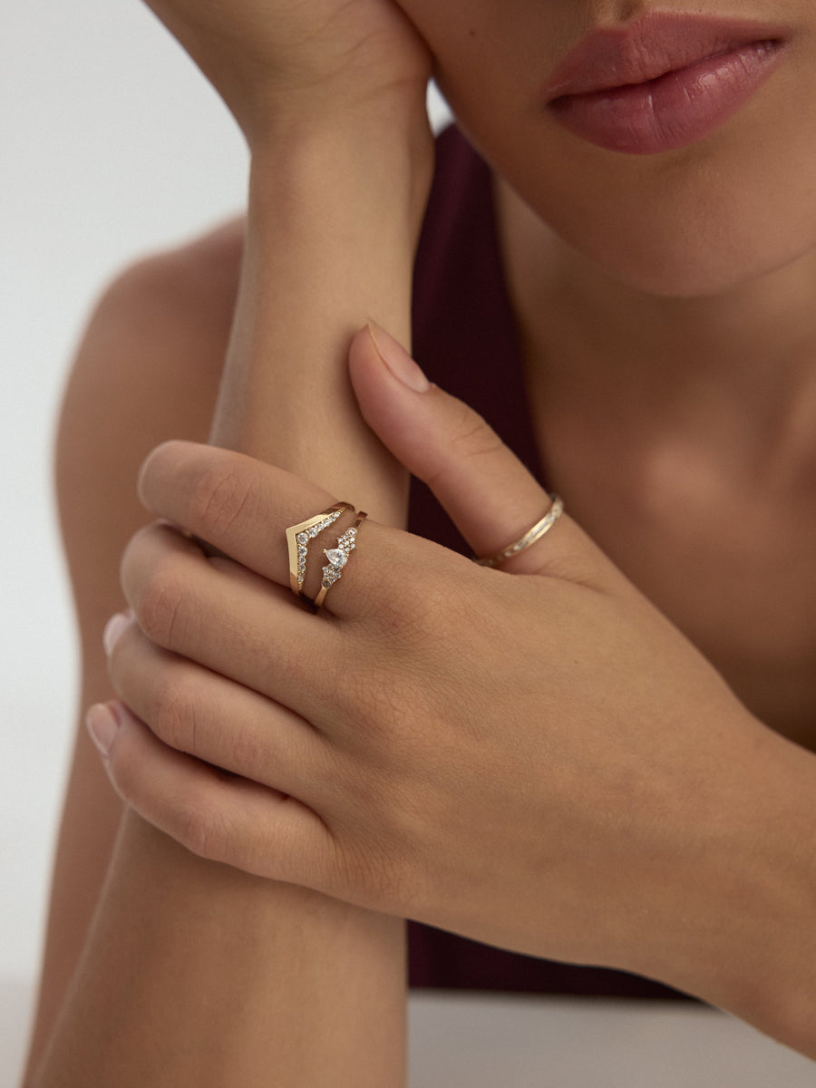 Pear-Cut Stone Trio Ring in 14K Gold