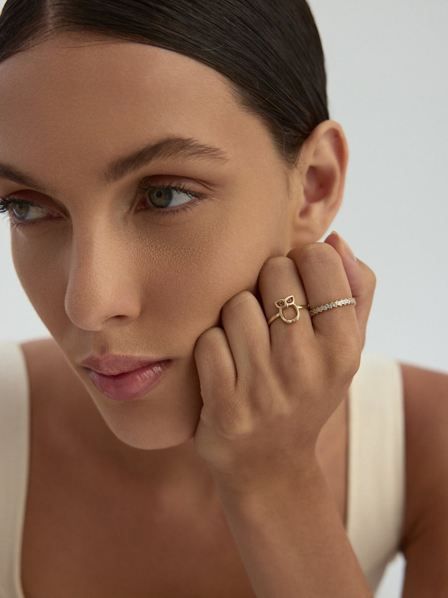 Owl Minimal Ring in 14K Gold