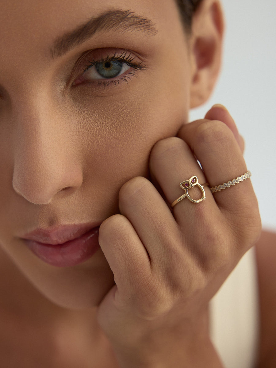 Owl Minimal Ring in 14K Gold