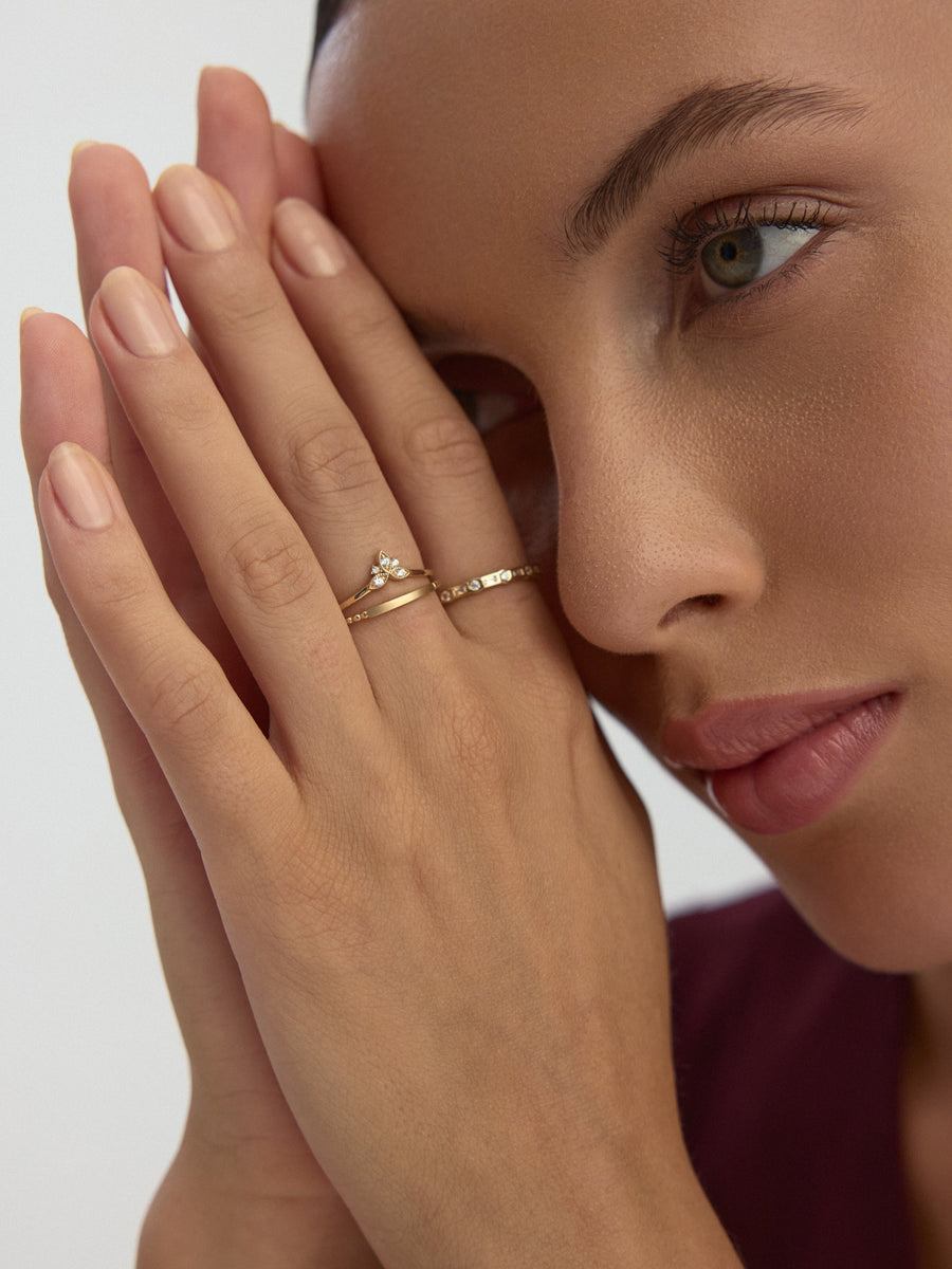Baguette & Round-Cut Stone Ring in 14K Gold