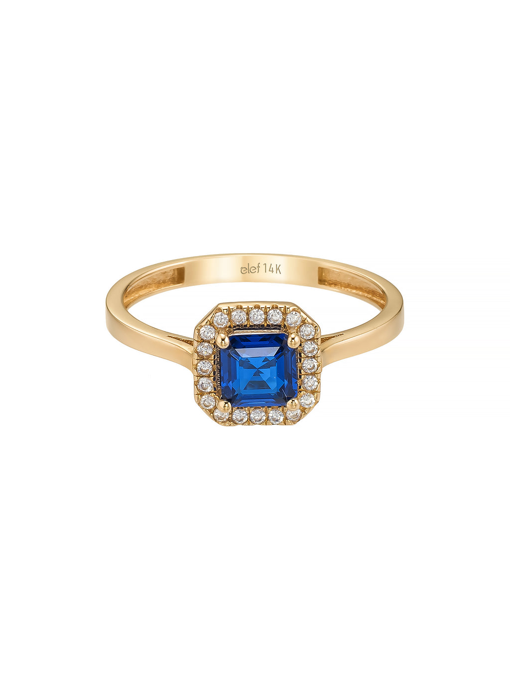 Square Sapphire-Inspired Stone Halo Ring in 14K Gold