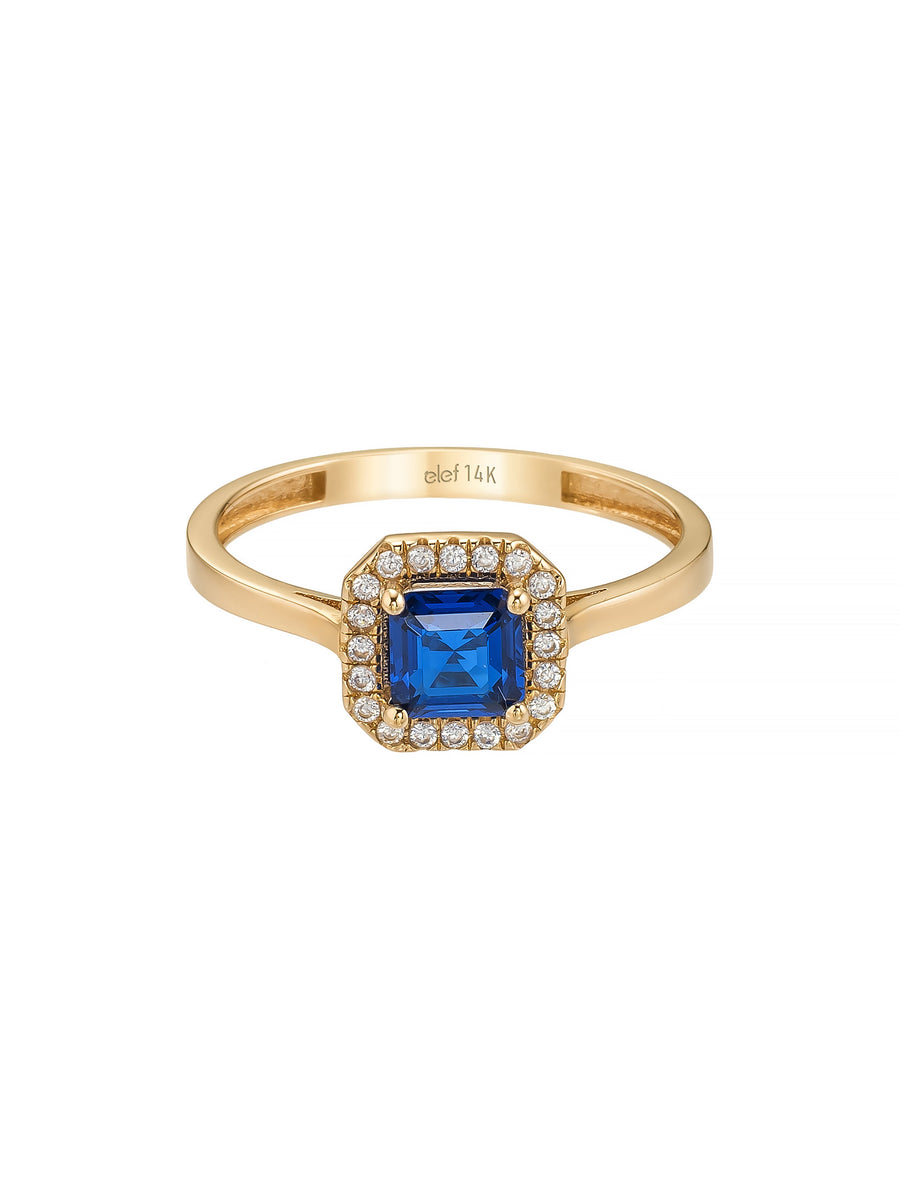 Square Sapphire-Inspired Stone Halo Ring in 14K Gold