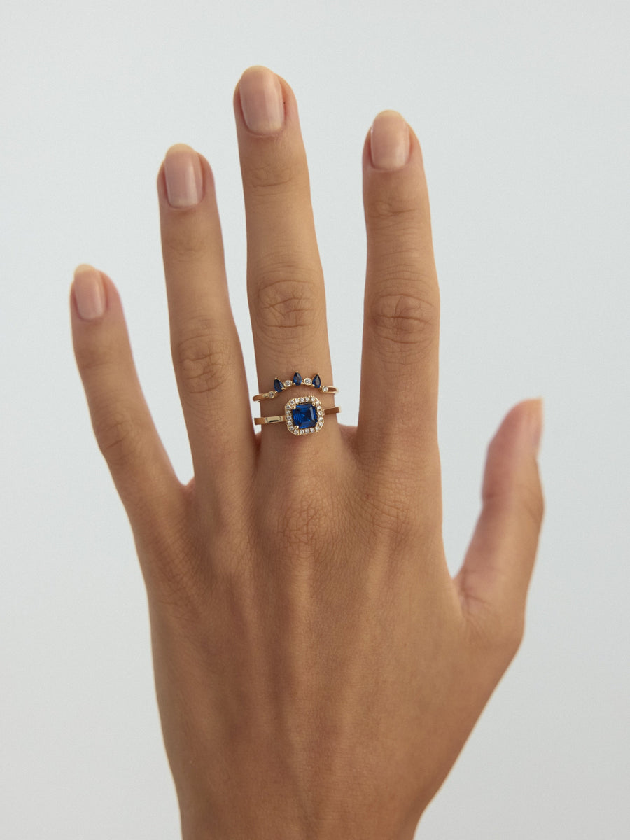 Square Sapphire-Inspired Stone Halo Ring in 14K Gold