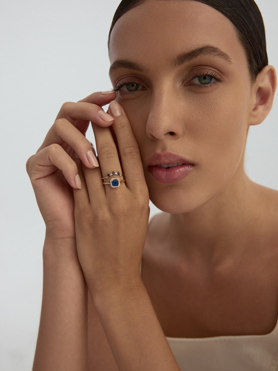 Square Sapphire-Inspired Stone Halo Ring in 14K Gold