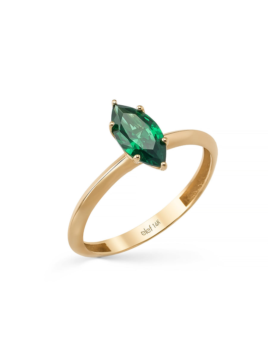 Drop Stone Cut Green Stone Minimal Ring in 14K Gold