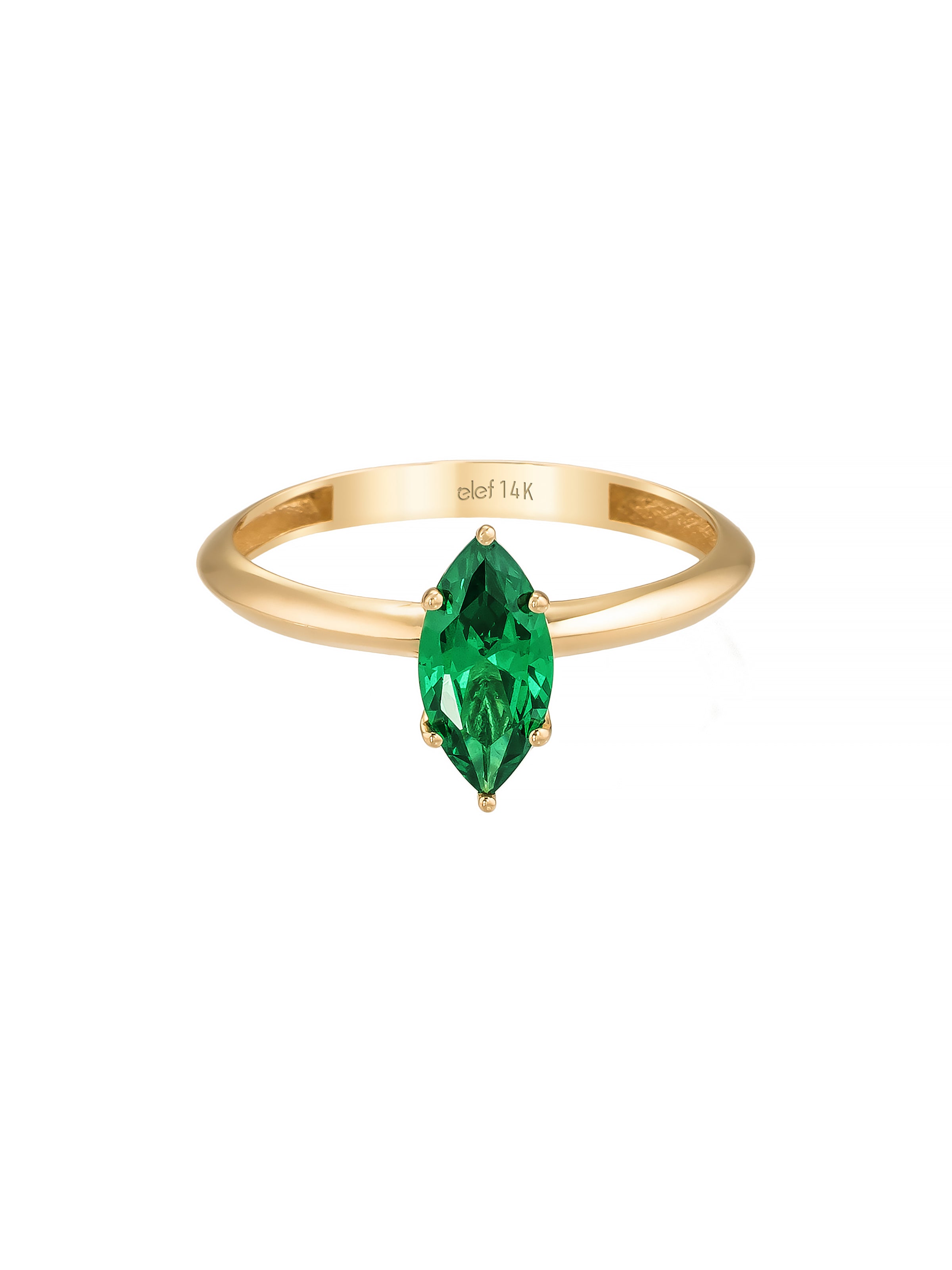 Drop Stone Cut Green Stone Minimal Ring in 14K Gold