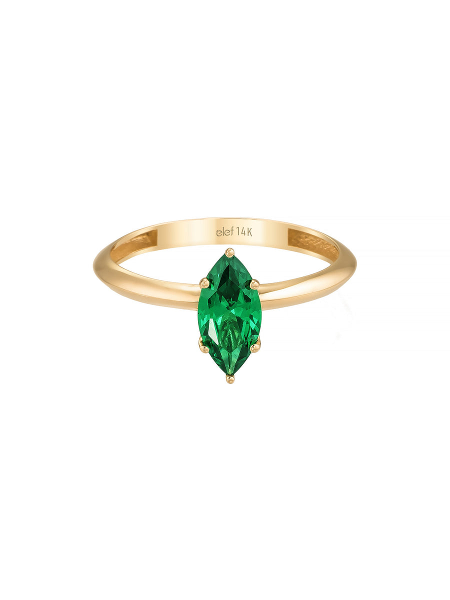 Drop Stone Cut Green Stone Minimal Ring in 14K Gold