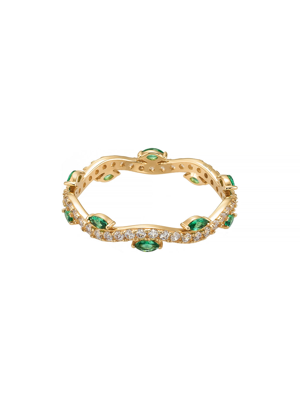 Green Marquise Cut & Wave Form Ring in 14K Gold