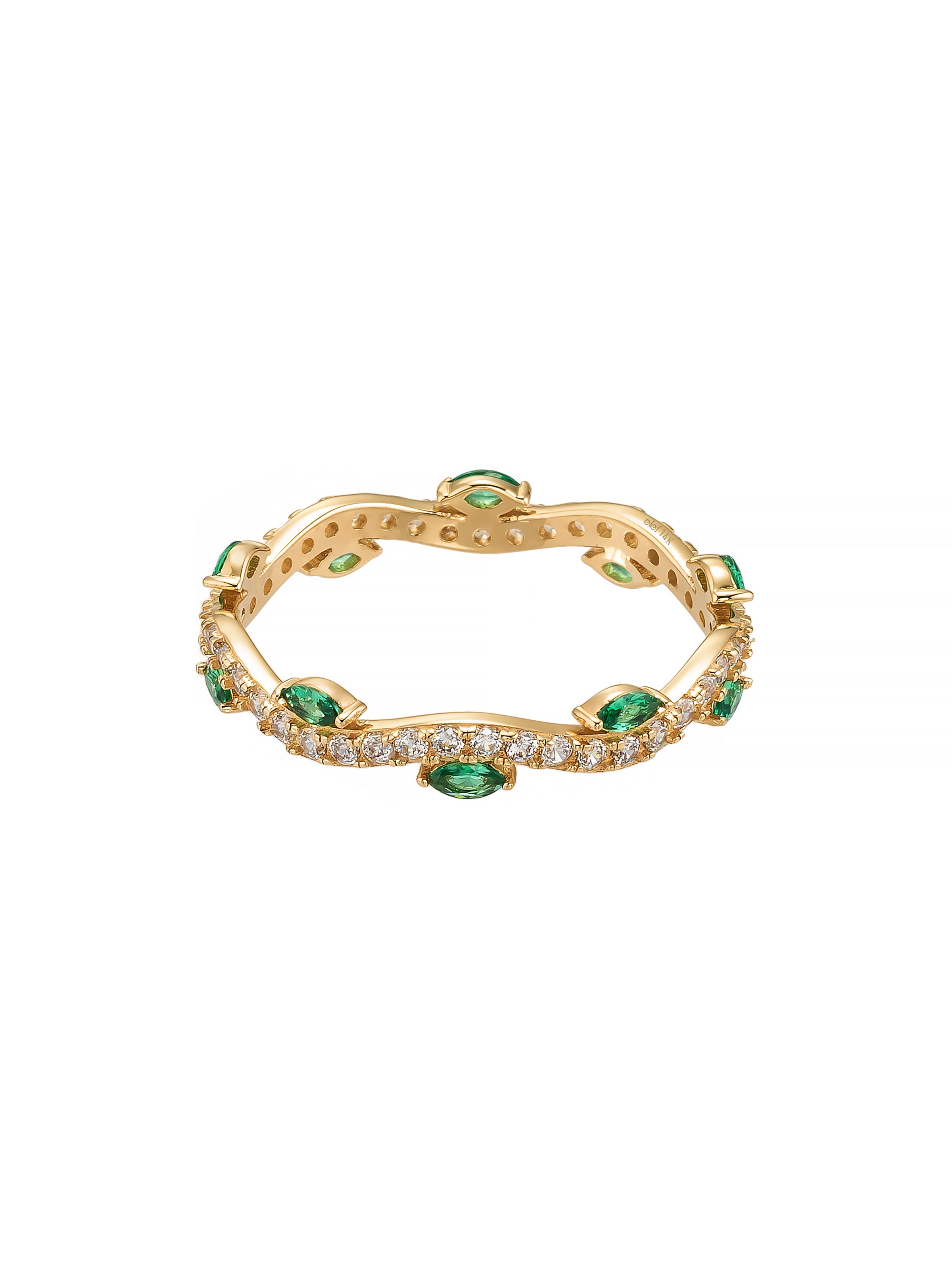 Green Marquise Cut & Wave Form Ring in 14K Gold