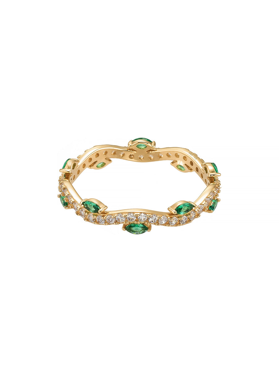Green Marquise Cut & Wave Form Ring in 14K Gold