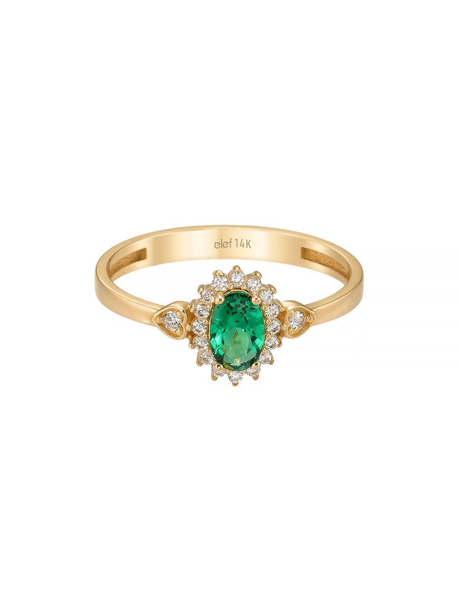 Oval Emerald Green Stone Vintage Ring in 14K Gold