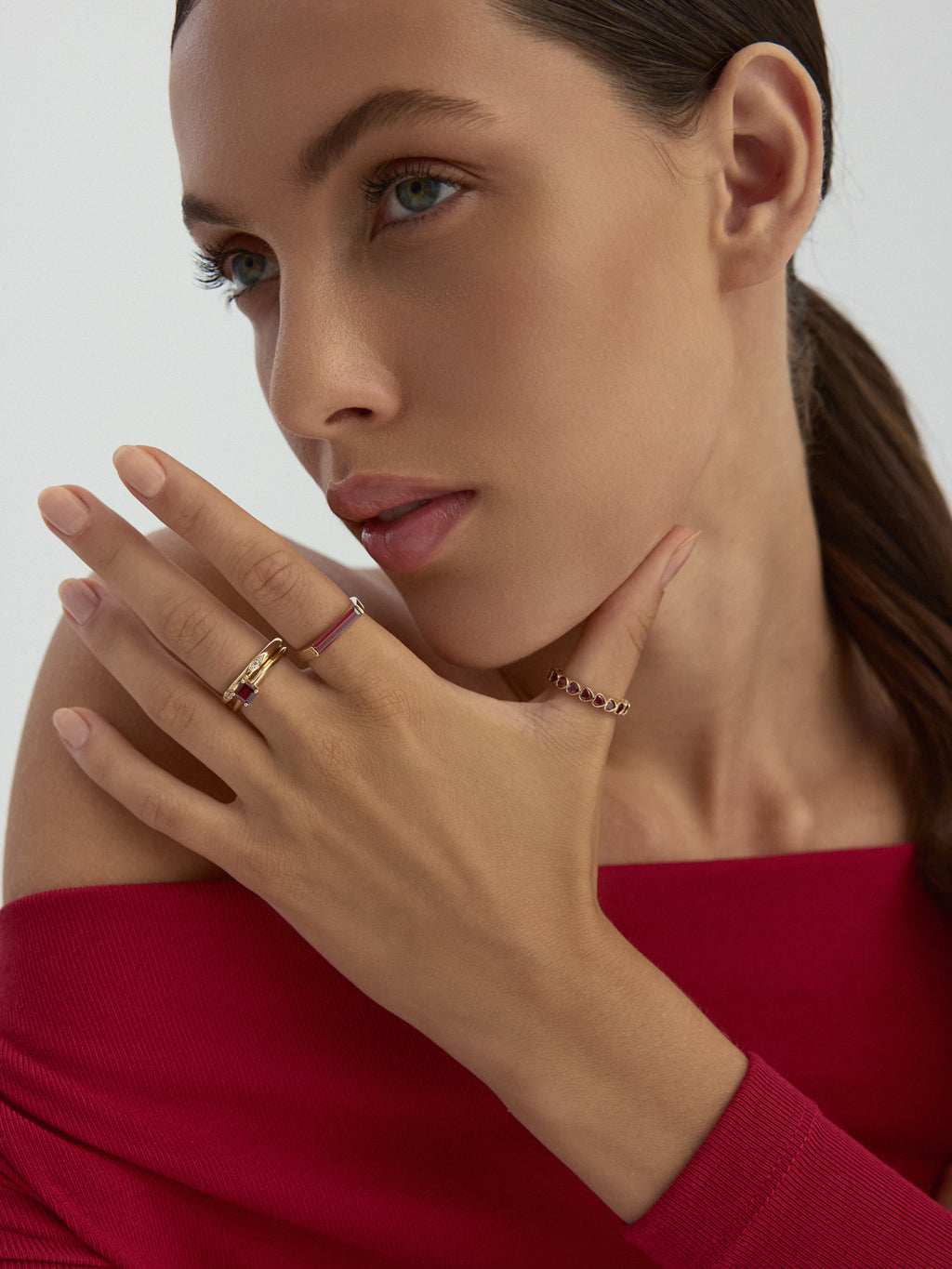 Heart Cut Ruby-Inspired Stone Romantic Ring in 14K Gold