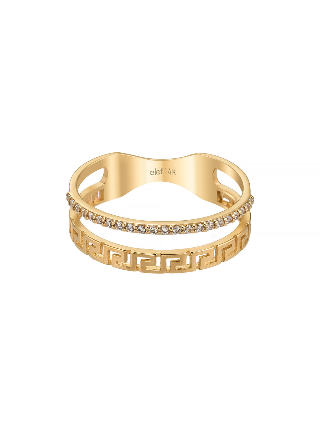 Greek Motif Stone-Set Ring in 14K Gold