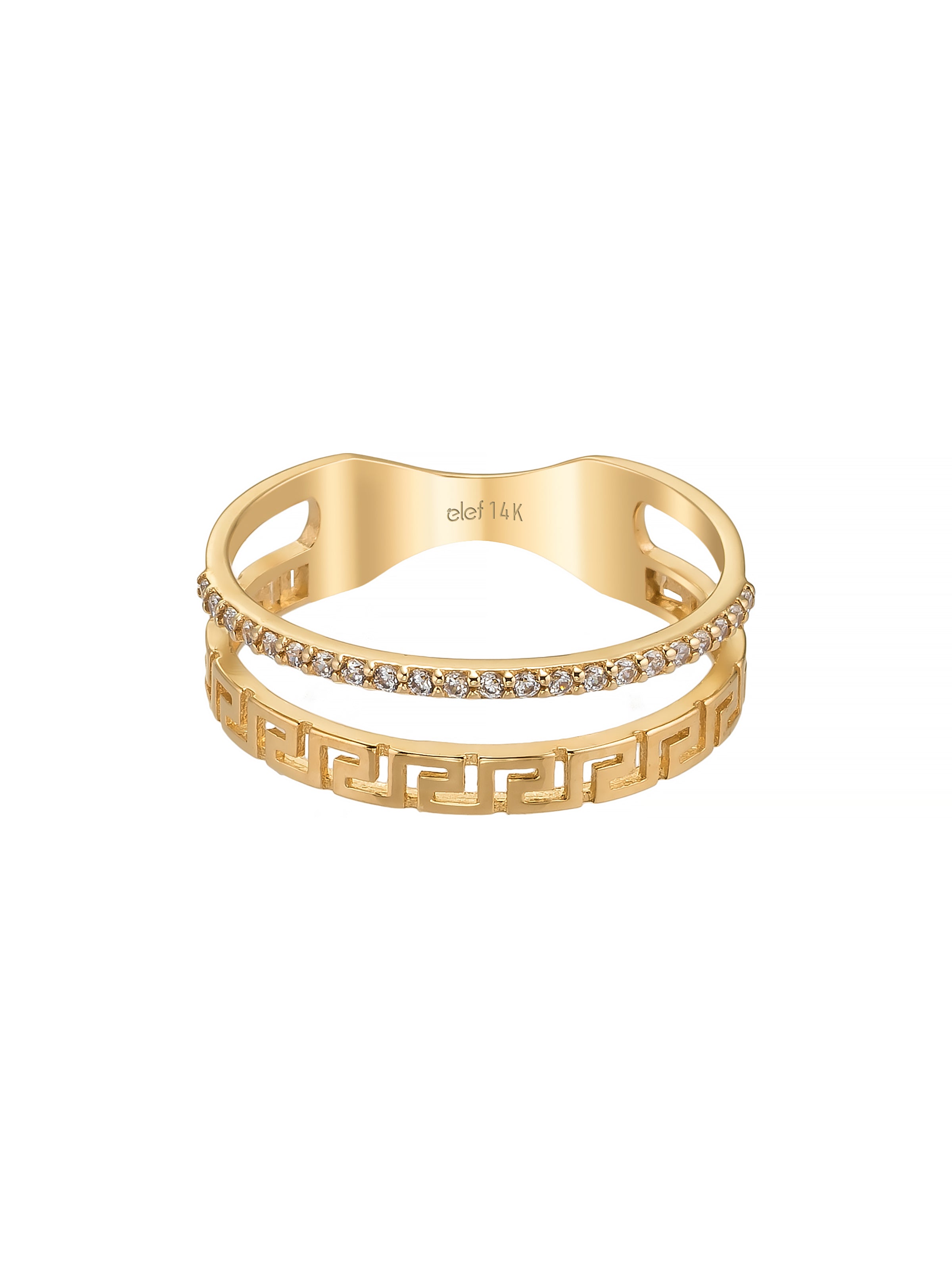 Greek Motif Stone-Set Ring in 14K Gold